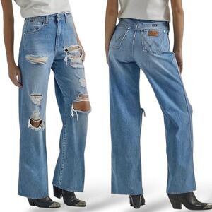 Wrangler X Fender High Rise Relaxed‎ Mom Jeans Size 27 Distressed Baggy Straight